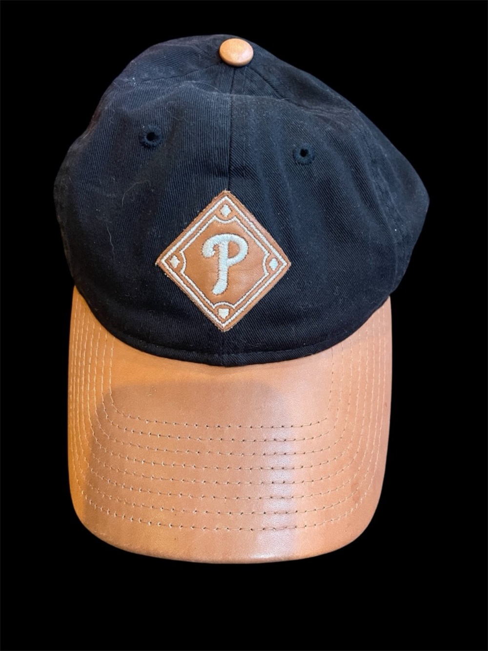 Phillies Unisex Adjustable New Era Black Crown Brown Leather Baseball Cap Hat